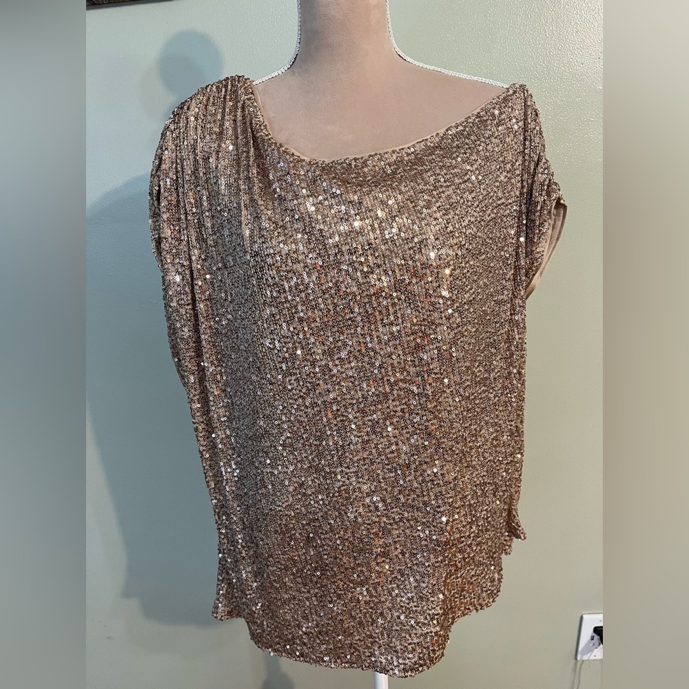 Torrid Womens Gold Sequins Off Shoulder Lined Top Party Short Sleeves 1X NWT